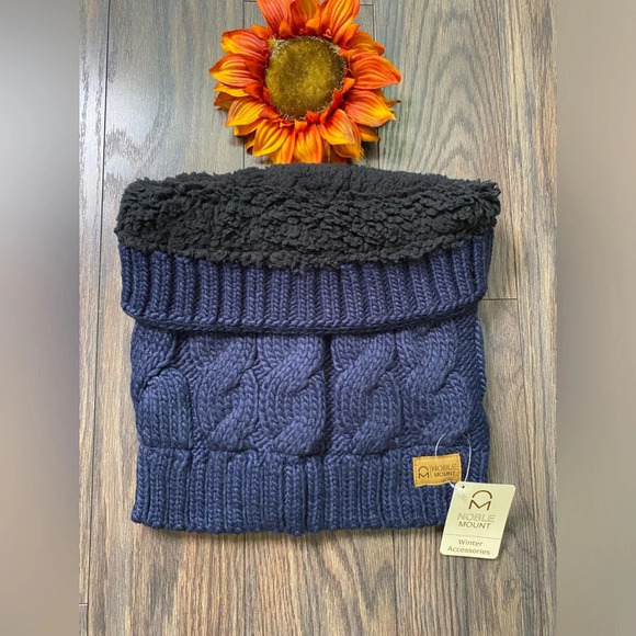🦋B2G1🦋NOBLE MOUNT Mens Navy Cable Knit Toaster Snood Scarf NWT - Picture 2 of 8